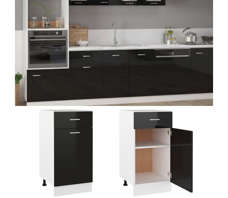 vidaXL Drawer Bottom Cabinet High Gloss Black 40x46x81.5 cm Engineered Wood