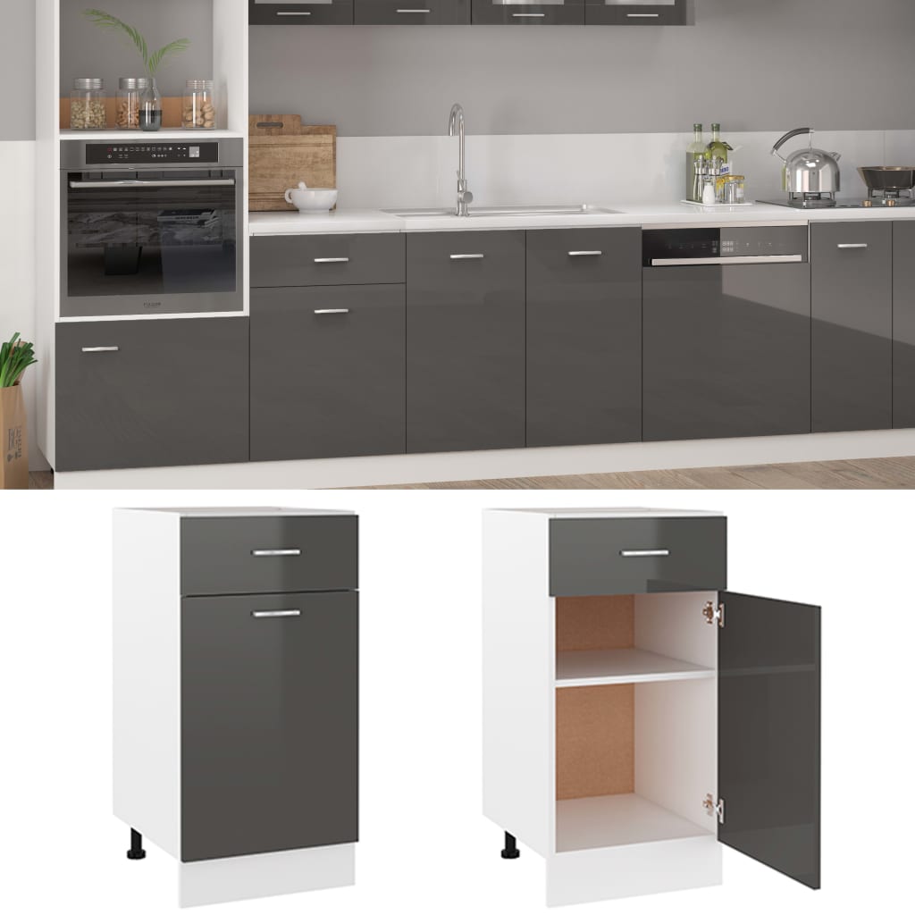 vidaXL Drawer Bottom Cabinet High Gloss Grey 40x46x81.5 cm Engineered Wood