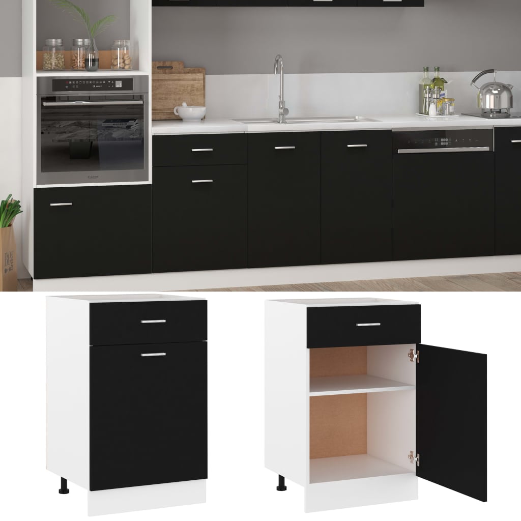 vidaXL Onderkast met lade Lyon 50x46x81,5 cm bewerkt hout zwart afbeelding