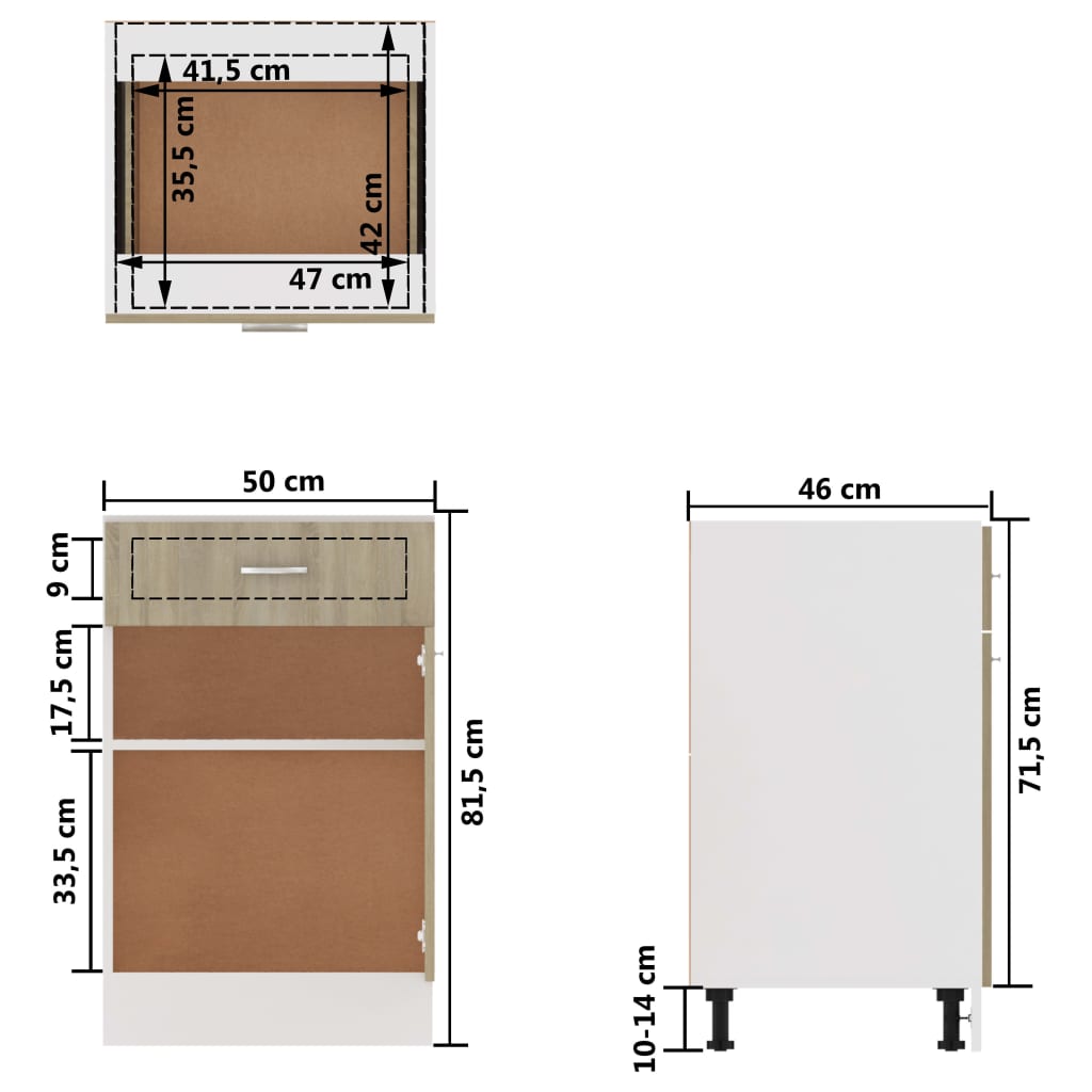 Sonoma-tölgy színű forgácslap fiókos alsószekrény 50x46x81,5 cm 