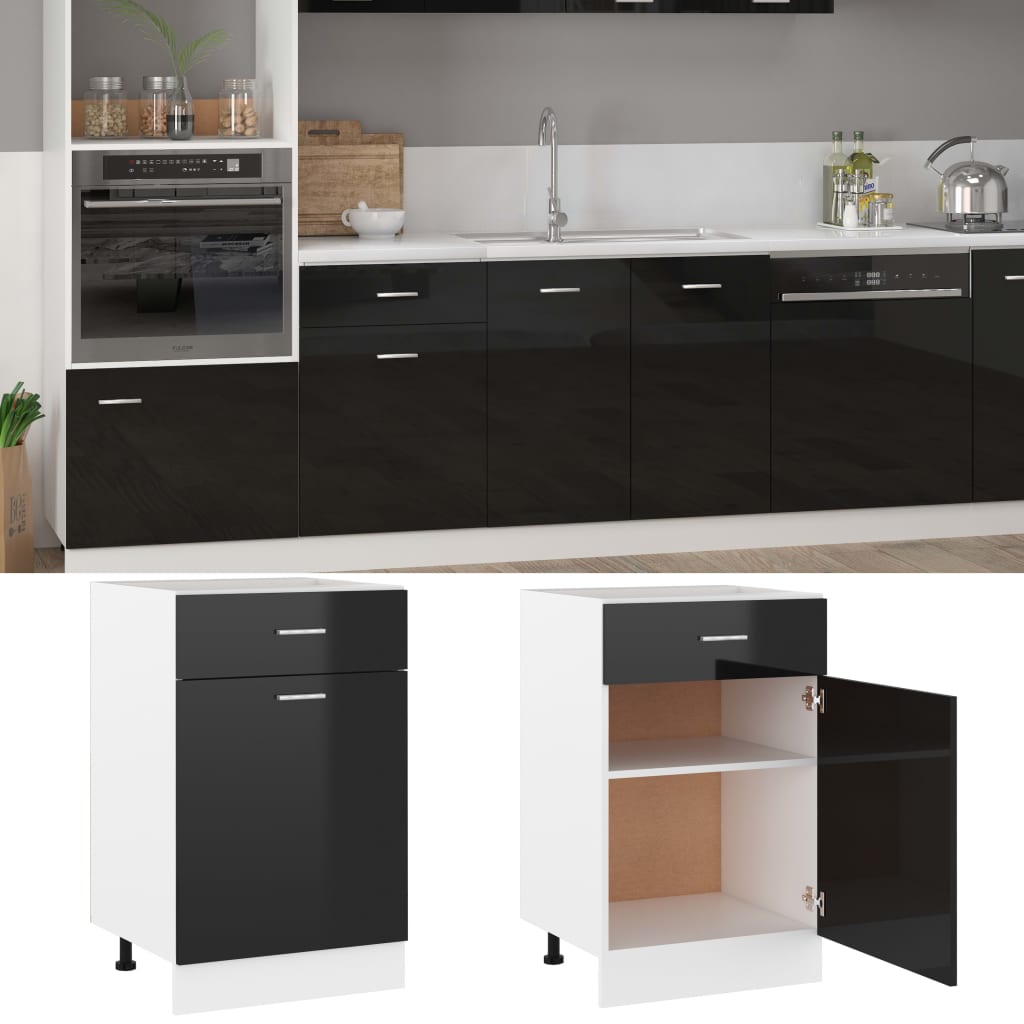 vidaXL Drawer Bottom Cabinet High Gloss Black 50x46x81.5 cm Engineered Wood