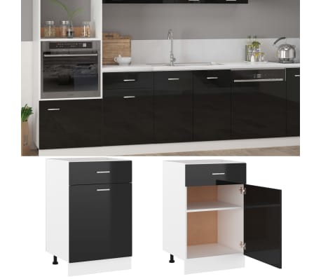 vidaXL Drawer Bottom Cabinet High Gloss Black 50x46x81.5 cm Engineered Wood