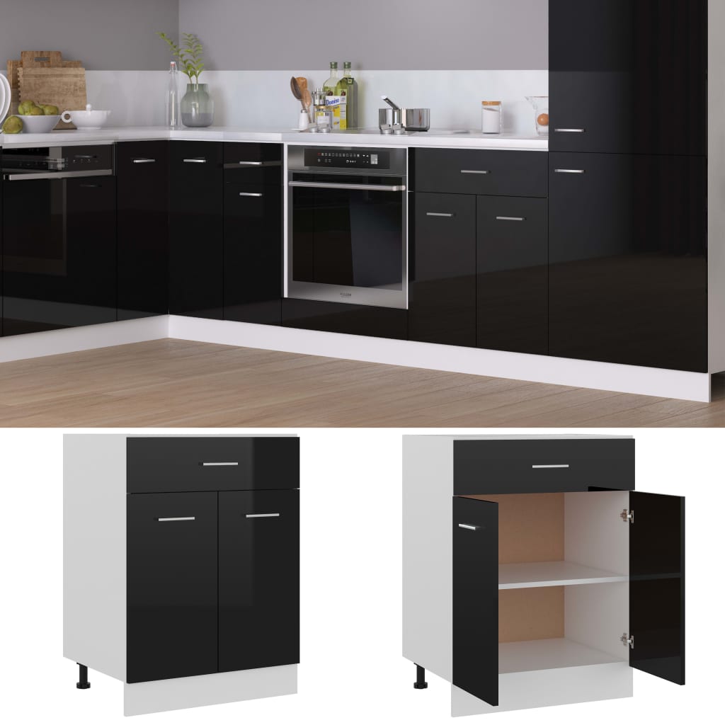 vidaXL Drawer Bottom Cabinet High Gloss Black 60x46x81.5 cm Engineered Wood