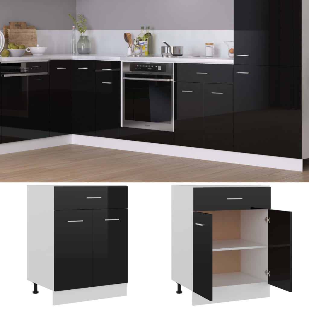 

vidaXL Onderkast met lade 60x46x81,5 cm spaanplaat hoogglans zwart