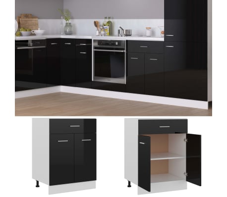 vidaXL Drawer Bottom Cabinet High Gloss Black 60x46x81.5 cm Engineered Wood