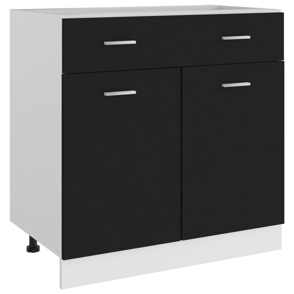 Image of vidaXL Drawer Bottom Cabinet Black 80x46x81.5 cm Engineered Wood
