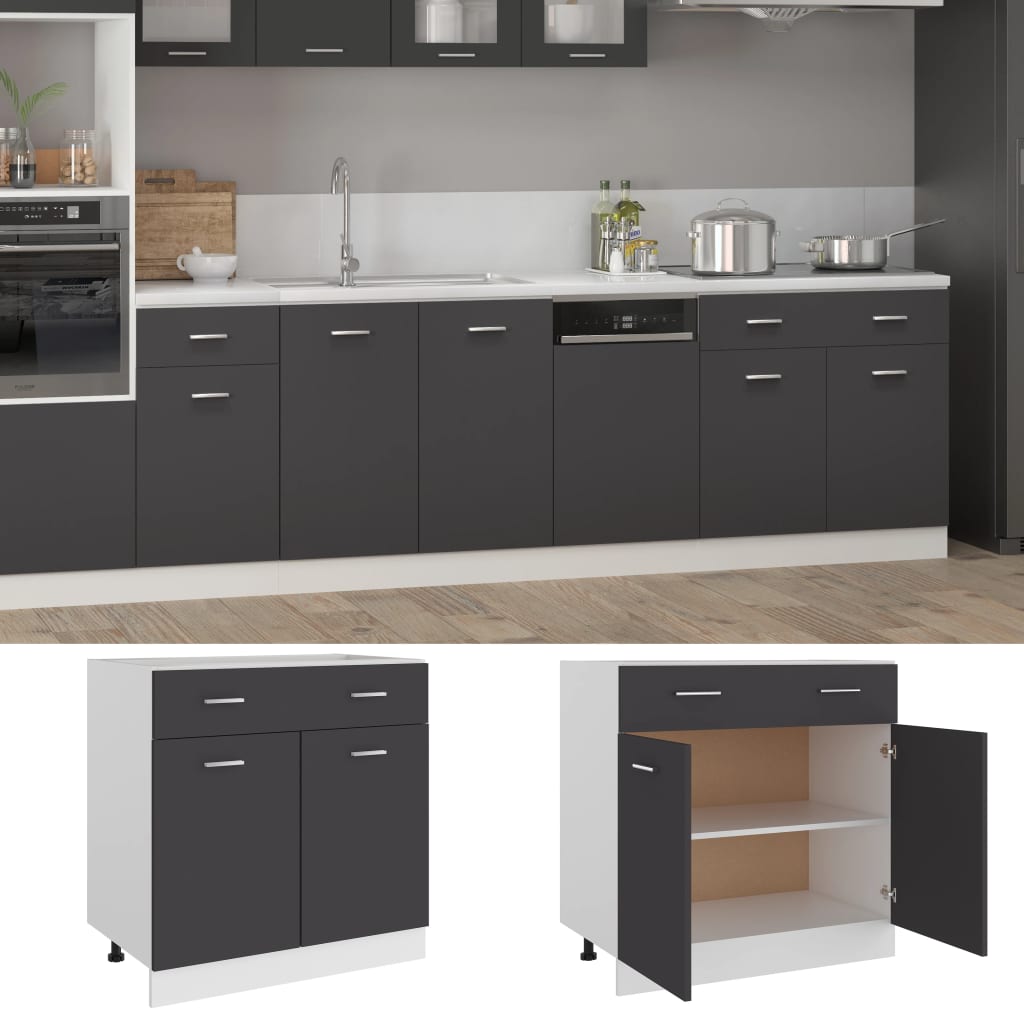 vidaXL Drawer Bottom Cabinet Grey 80x46x81.5 cm Engineered Wood