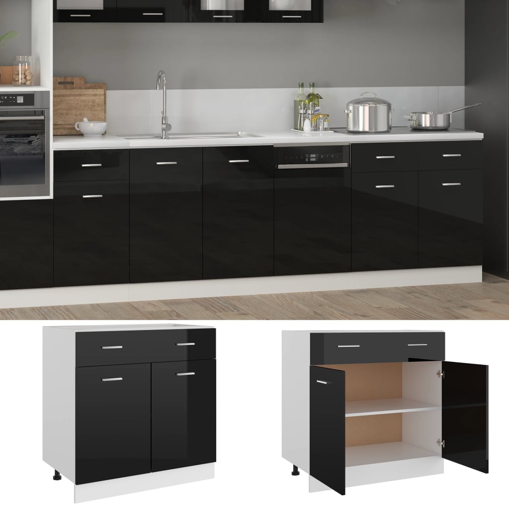 vidaXL Drawer Bottom Cabinet High Gloss Black 80x46x81.5 cm Engineered Wood