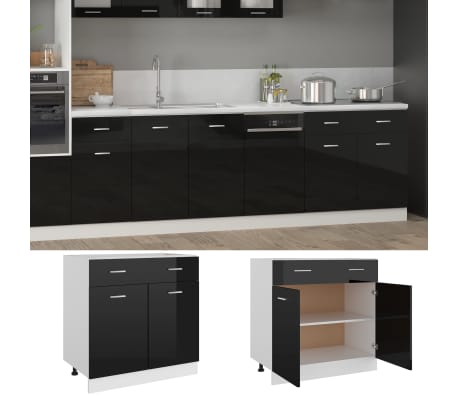 vidaXL Drawer Bottom Cabinet High Gloss Black 80x46x81.5 cm Engineered Wood