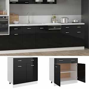 vidaXL Ντουλάπι με Συρτάρι Γυαλιστερό Μαύρο 80x46x81,5 εκ. Μοριοσανίδα