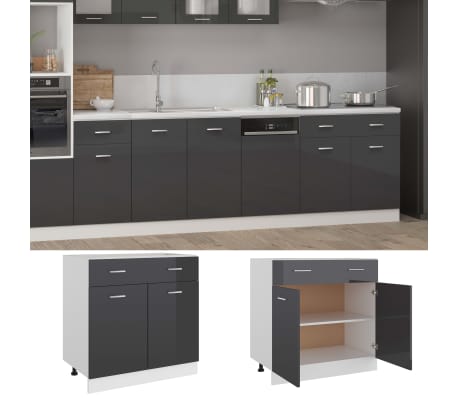 vidaXL Drawer Bottom Cabinet High Gloss Grey 80x46x81.5 cm Engineered Wood
