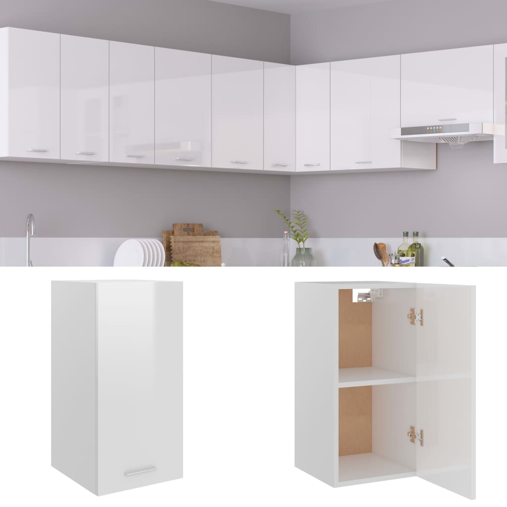 Magasfényű fehér szerelt fa függő szekrény 29,5 x 31 x 60 cm 