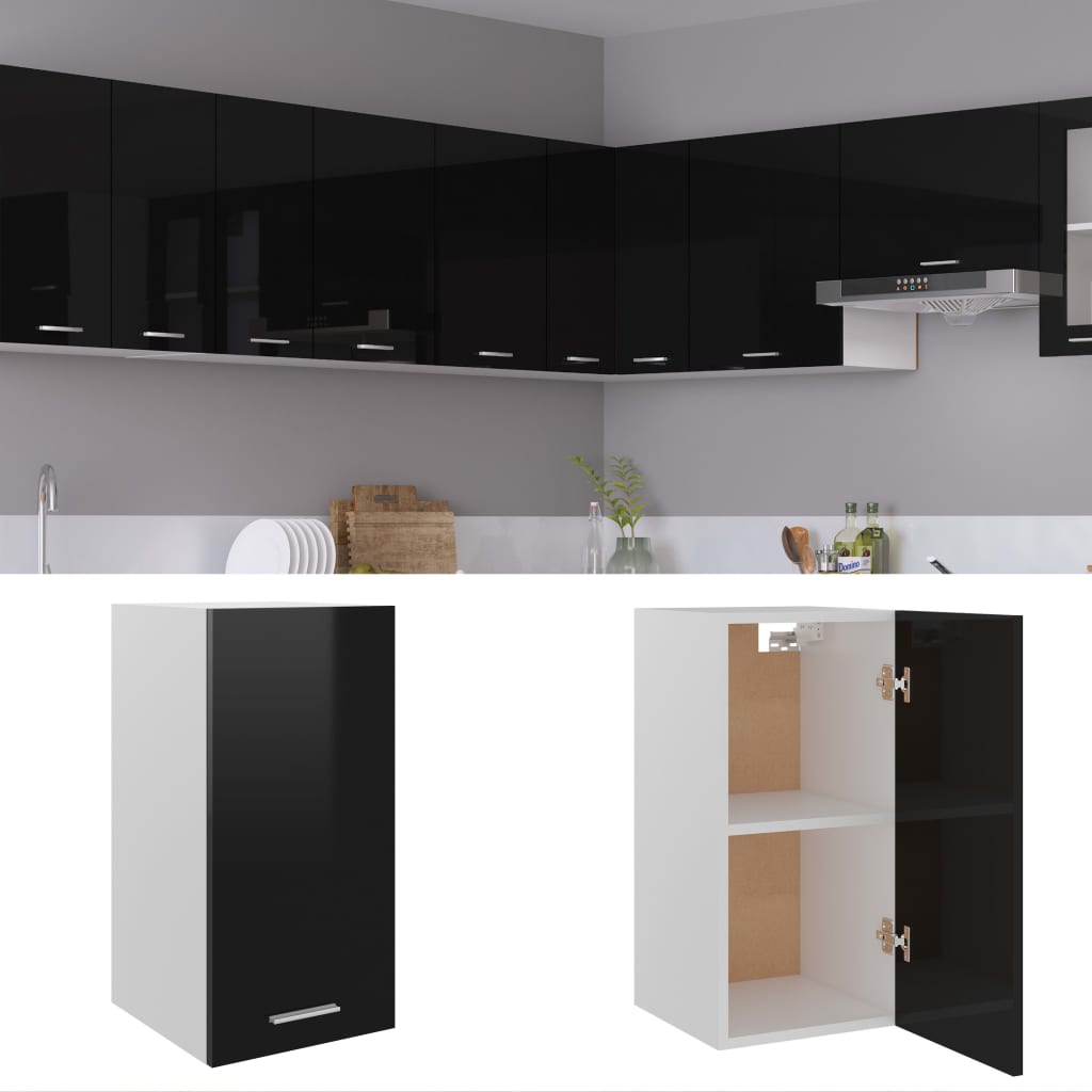 vidaXL köögikapp, kõrgläikega must, 29,5 x 31 x 60, puitlaastplaat
