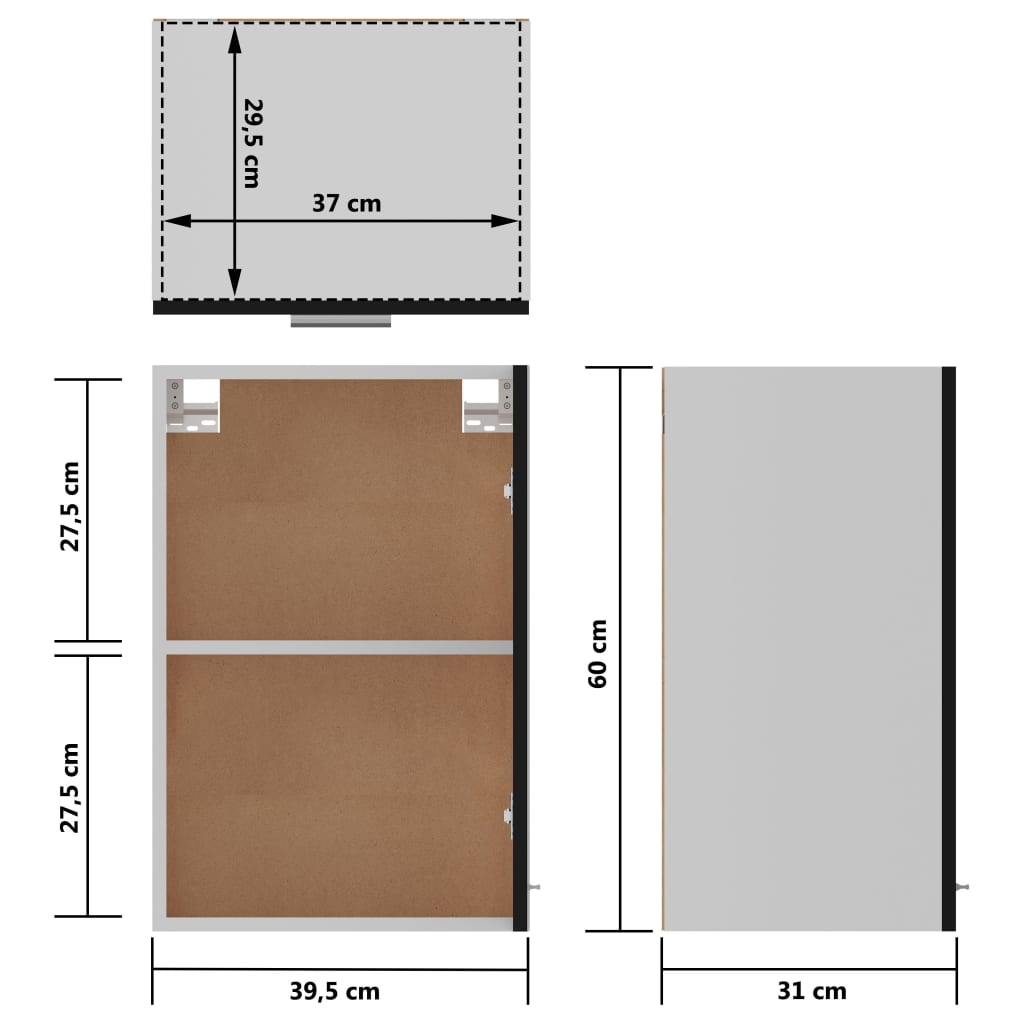 Fekete forgácslap függő szekrény 39,5 x 31 x 60 cm 