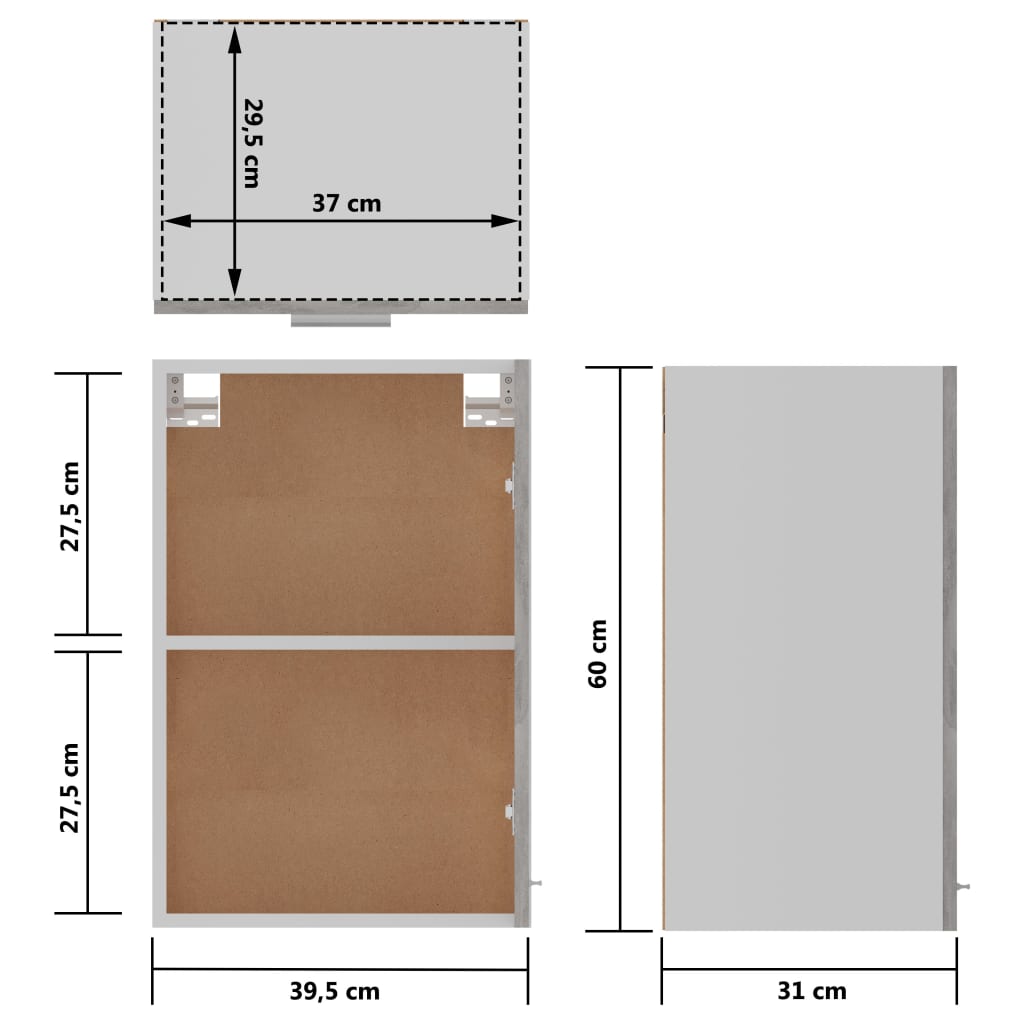 Betonszürke forgácslap függő szekrény 39,5 x 31 x 60 cm 