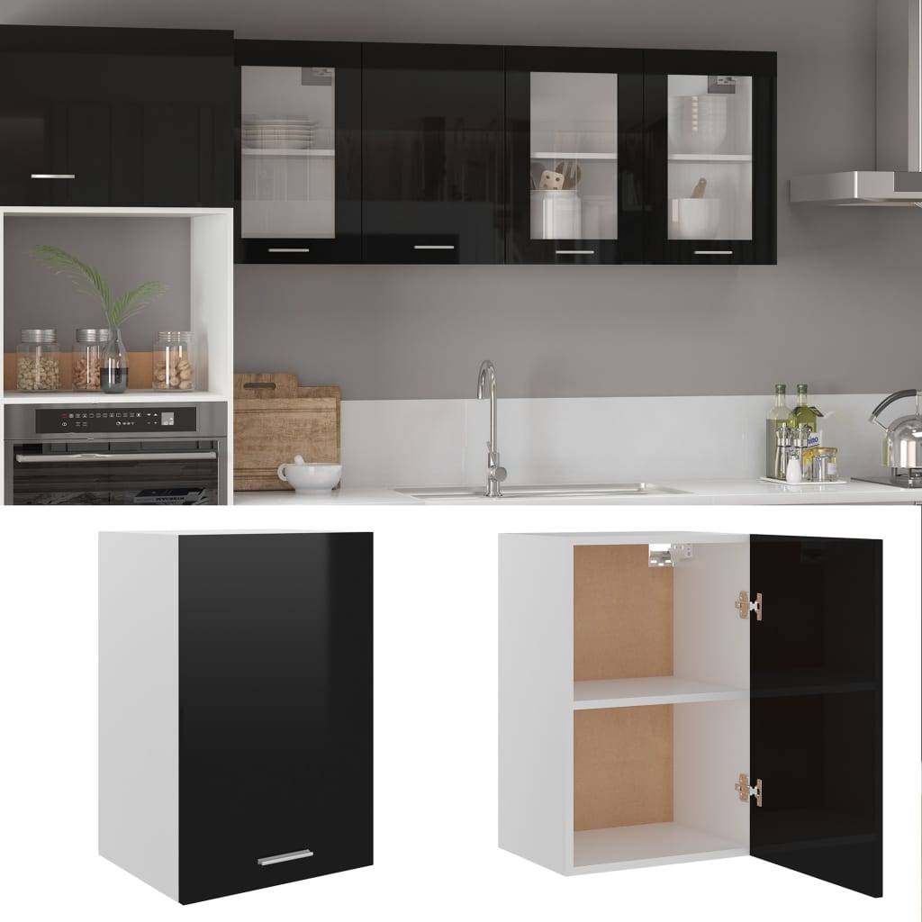 vidaXL Hanging Cabinet High Gloss Black 39.5x31x60 cm Engineered Wood