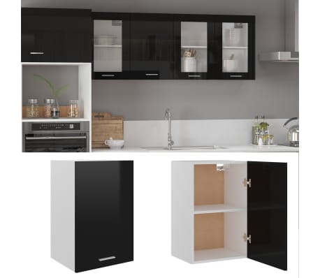 vidaXL Hanging Cabinet High Gloss Black 39.5x31x60 cm Engineered Wood