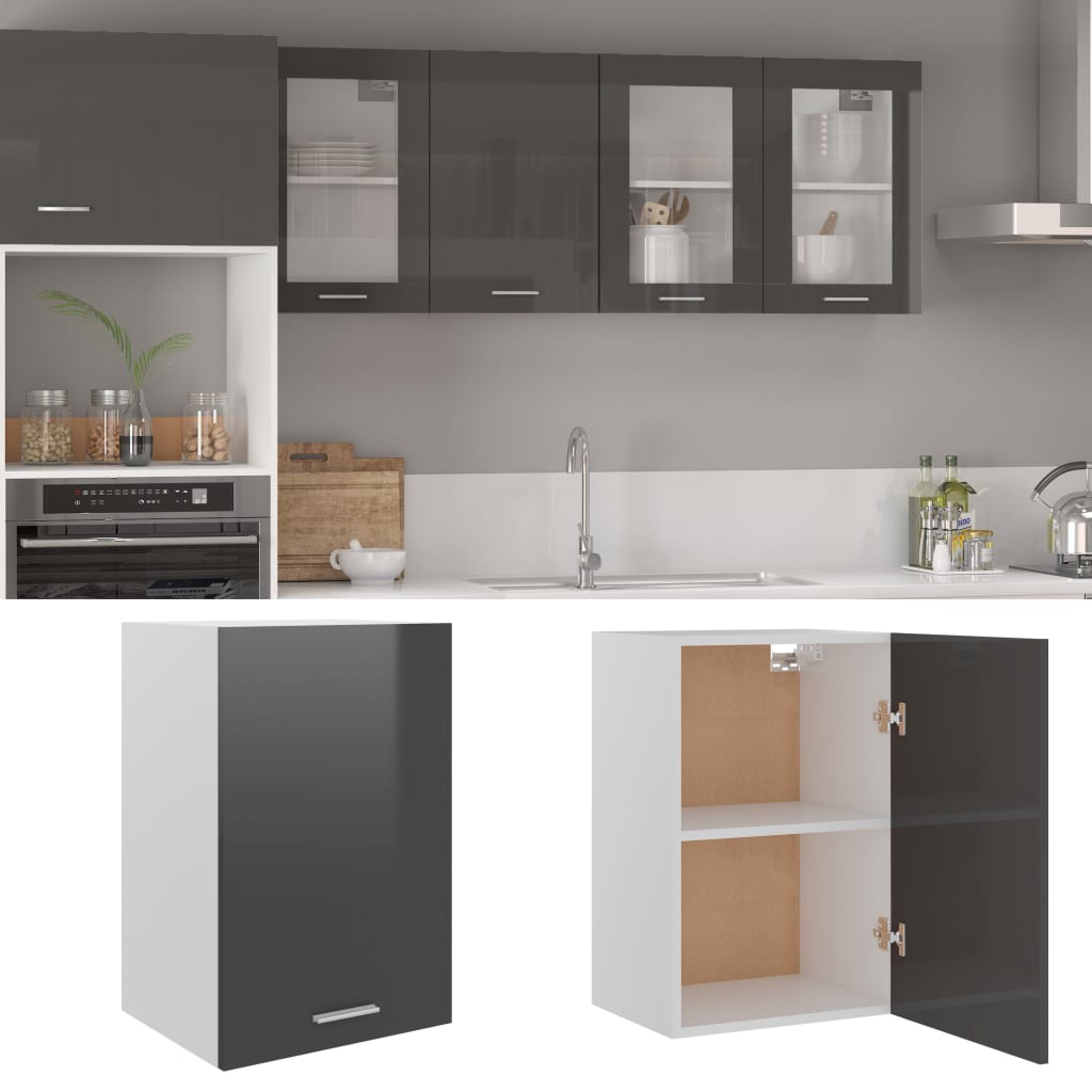 vidaXL Hanging Cabinet High Gloss Grey 39.5x31x60 cm Engineered Wood