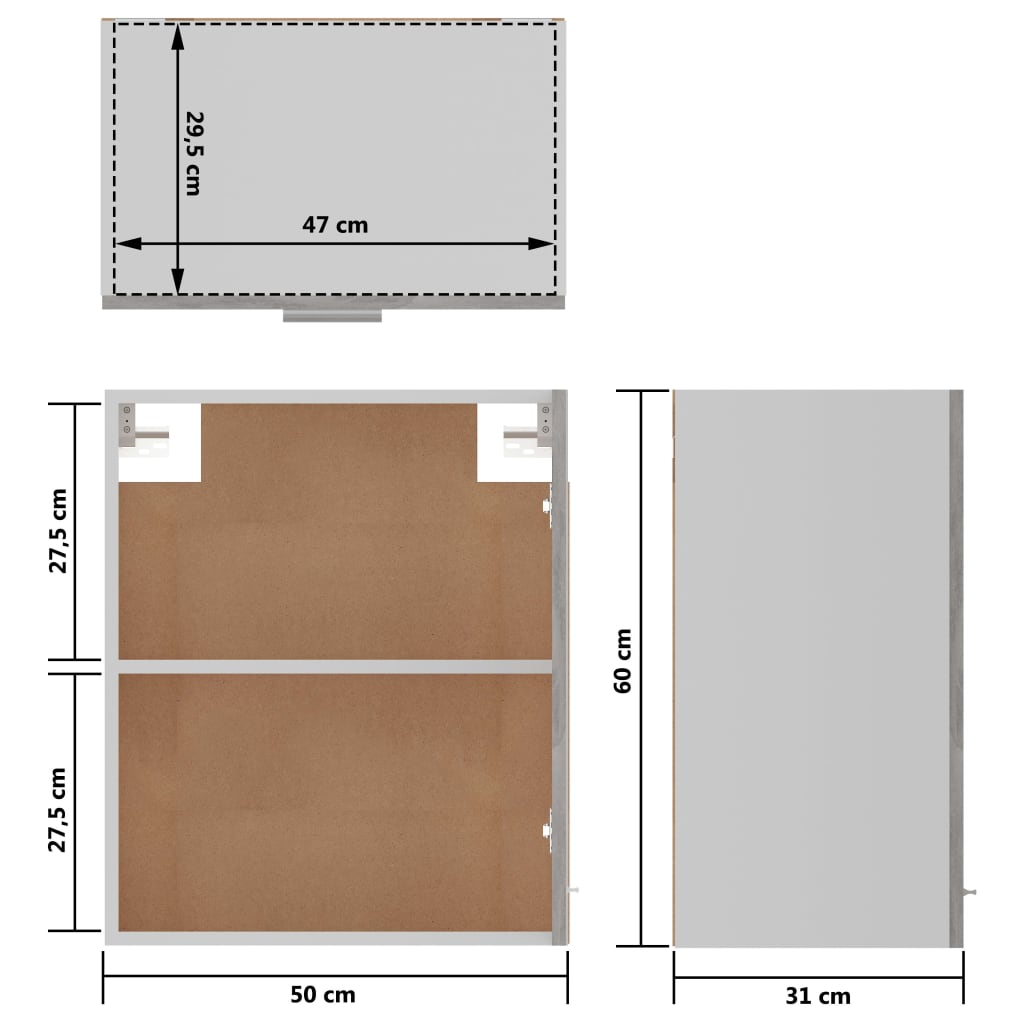 Betonszürke forgácslap függő szekrény 50 x 31 x 60 cm 