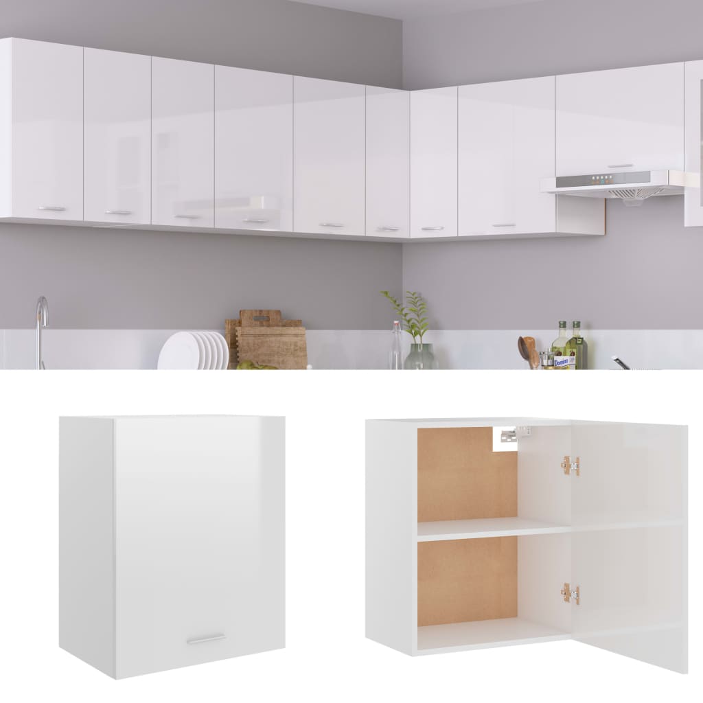 Magasfényű fehér forgácslap függő szekrény 50 x 31 x 60 cm 