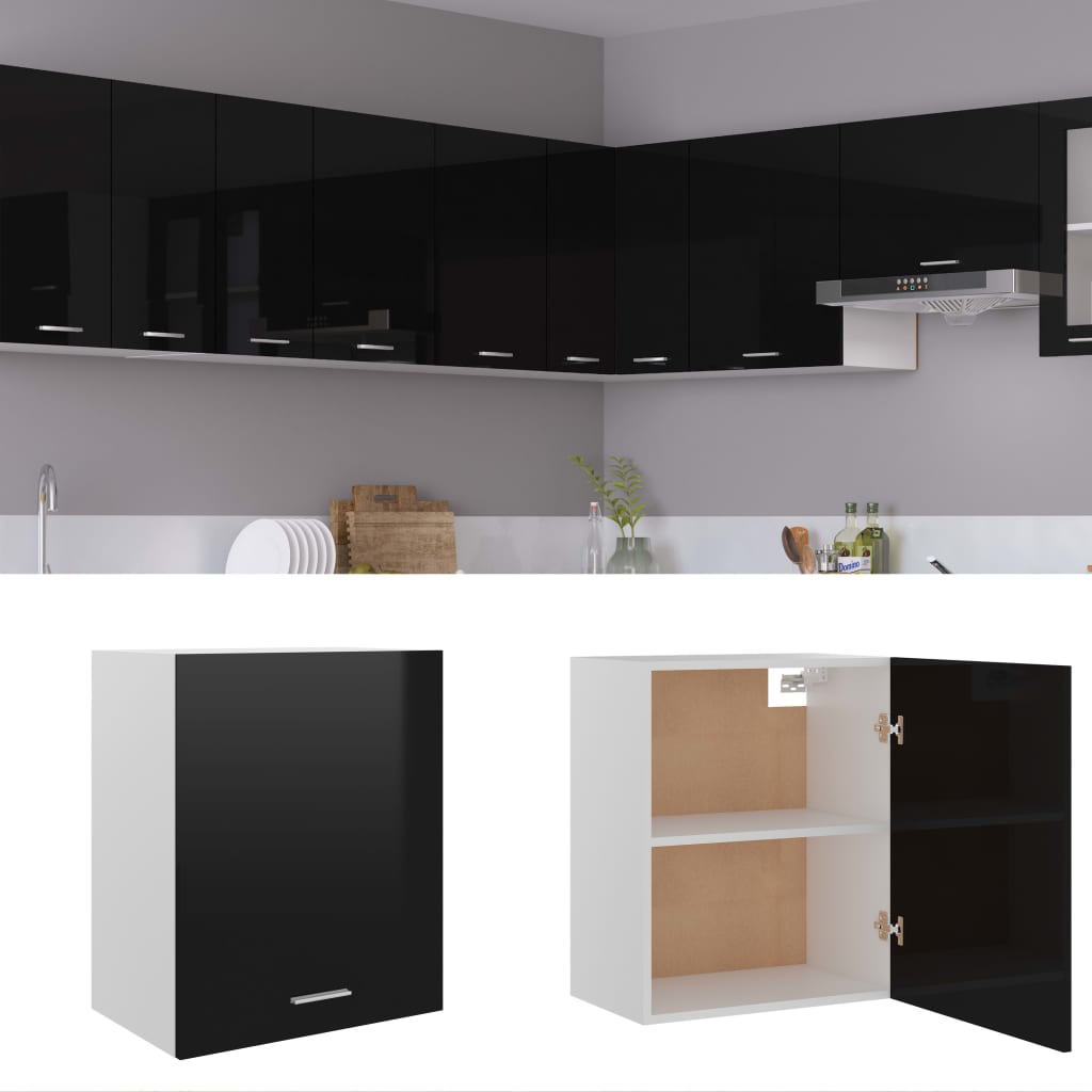 vidaXL Hanging Cabinet High Gloss Black 50x31x60 cm Engineered Wood