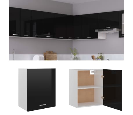 vidaXL Hanging Cabinet High Gloss Black 50x31x60 cm Engineered Wood