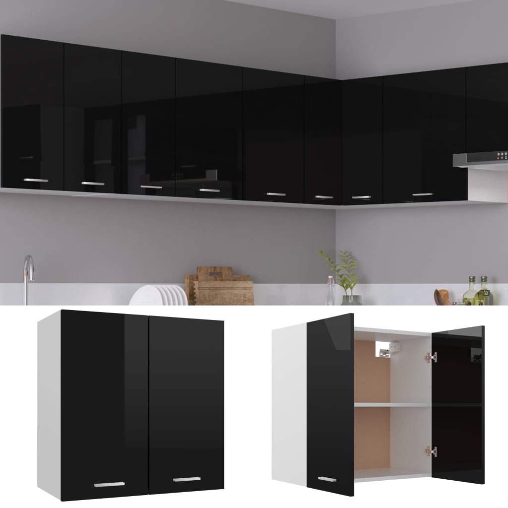 vidaXL Висящ шкаф, черен гланц, 60x31x60 см, ПДЧ