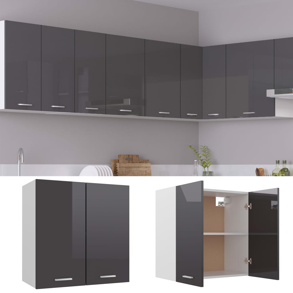 vidaXL Hanging Cabinet High Gloss Grey 60x31x60 cm Engineered Wood
