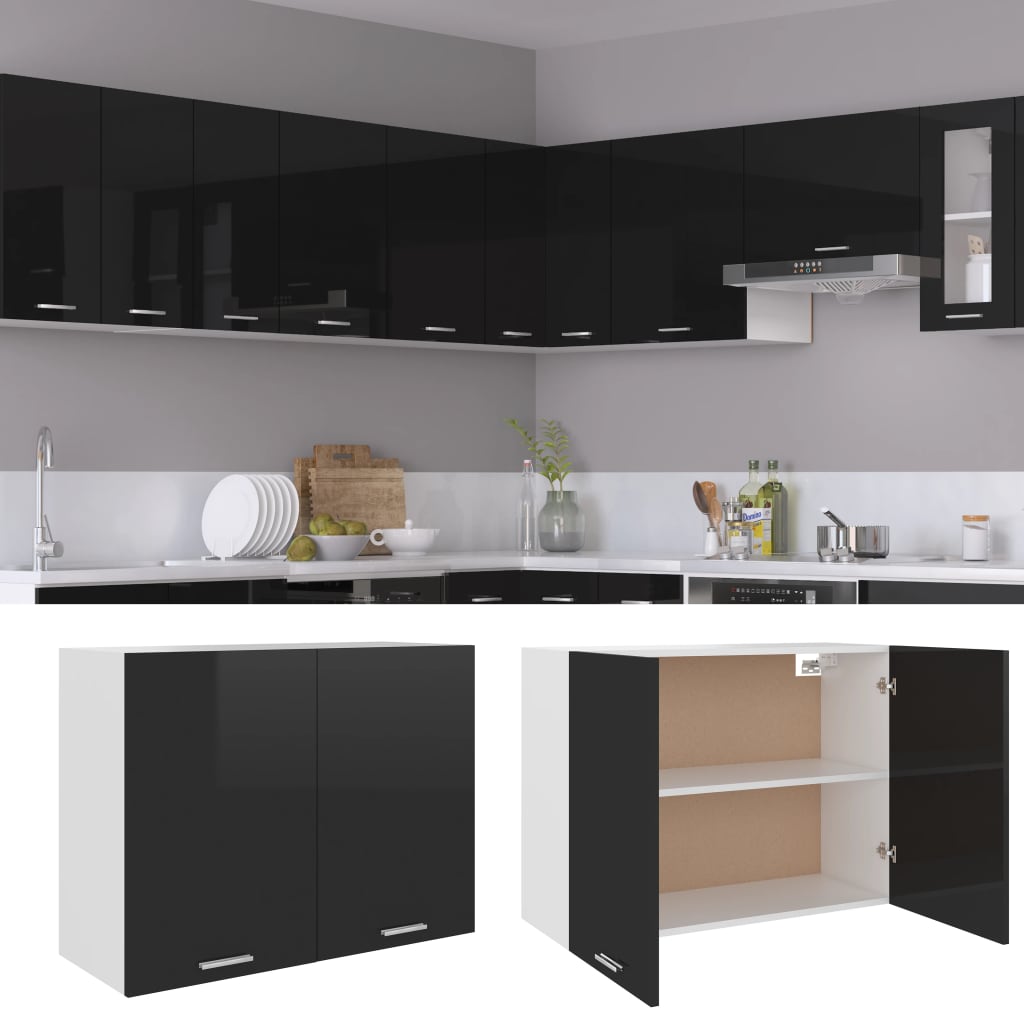 vidaXL Hanging Cabinet High Gloss Black 80x31x60 cm Engineered Wood