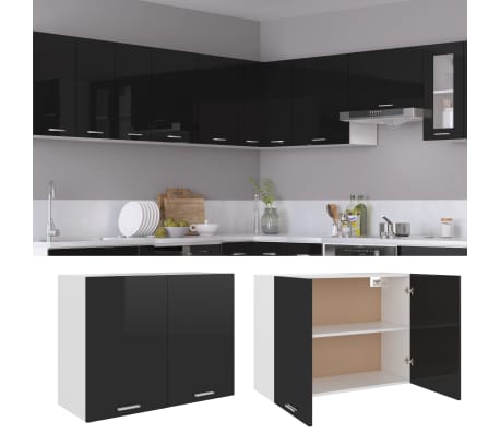 vidaXL Hanging Cabinet High Gloss Black 80x31x60 cm Engineered Wood