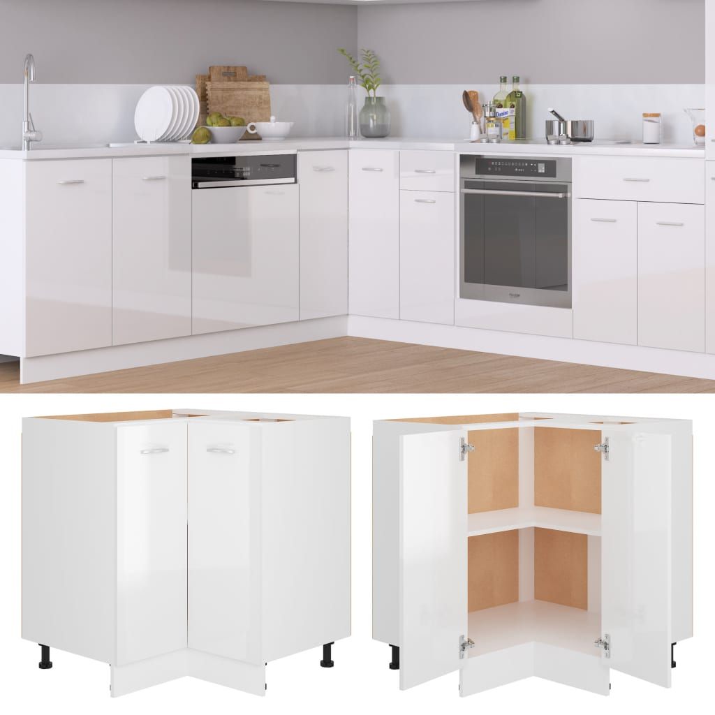 vidaXL Corner Bottom Cabinet High Gloss White 75.5×75.5×81.5 cm Engineered Wood