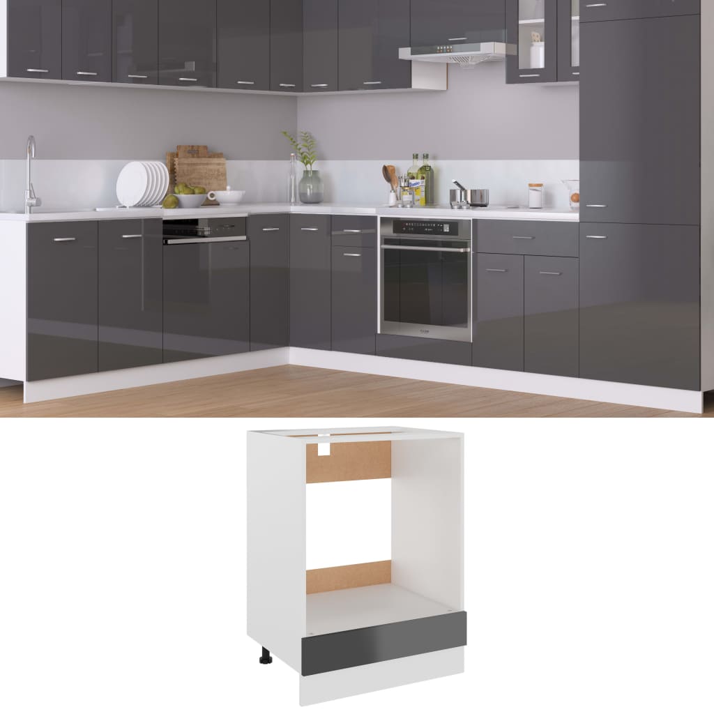 vidaXL Dulap pentru cuptor, gri extralucios, 60 x 46 x 81,5 cm, PAL vidaXL imagine 2022