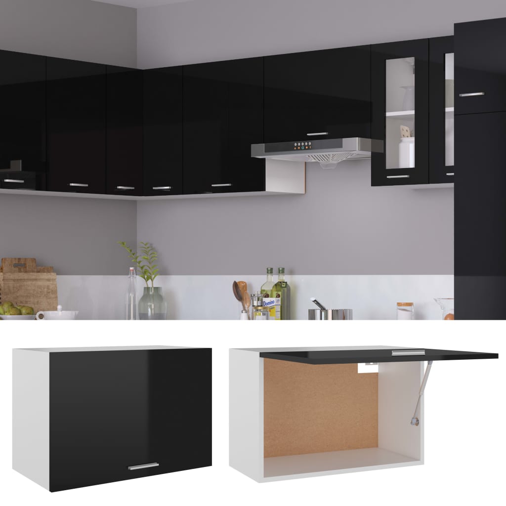 vidaXL köögikapp, kõrgläikega must, 60 x 31 x 40 cm, puitlaastplaat
