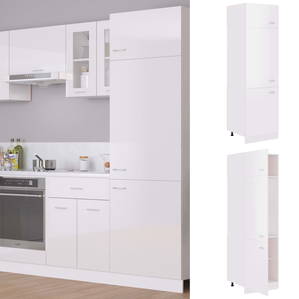 vidaXL Dulap frigider, alb extralucios, 60x57x207 cm, lemn prelucrat