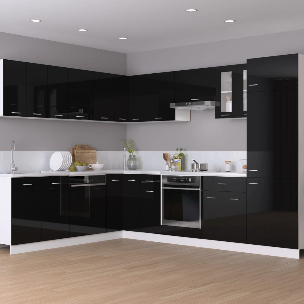 vidaXL Шкаф за хладилник, черен гланц, 60x57x207 см, ПДЧ