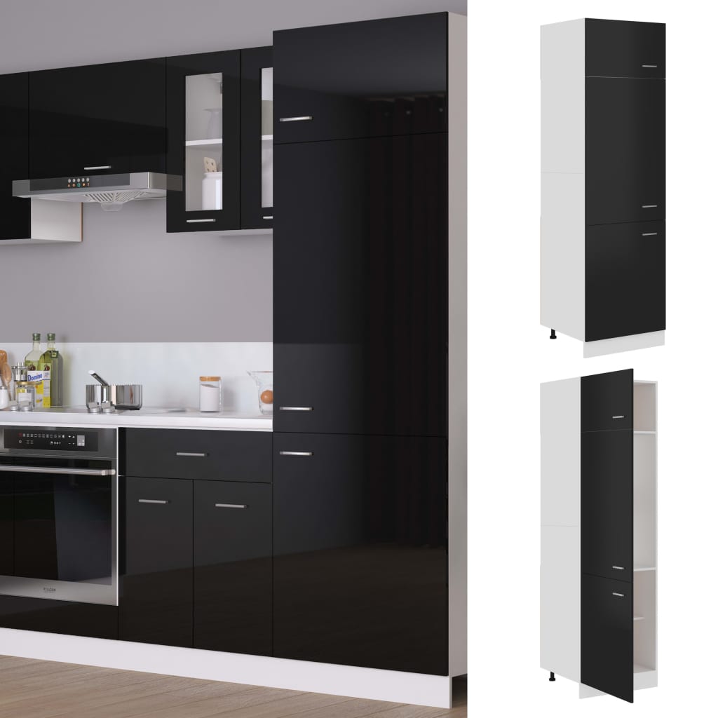 vidaXL Dulap pentru frigider, negru extralucios, 60 x 57 x 207 cm, PAL vidaXL