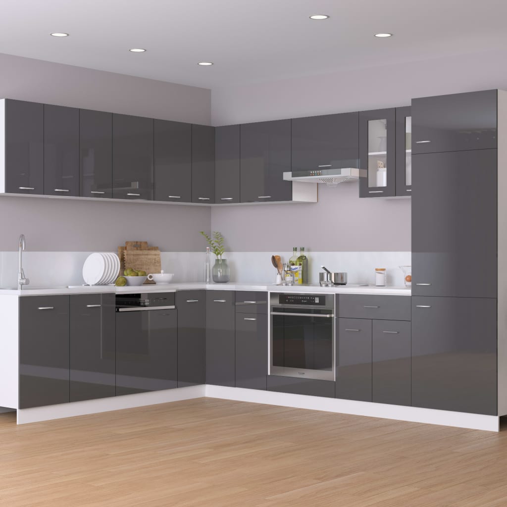 vidaXL Refrigerator Cabinet High Gloss Grey 60x57x207 cm Engineered Wood