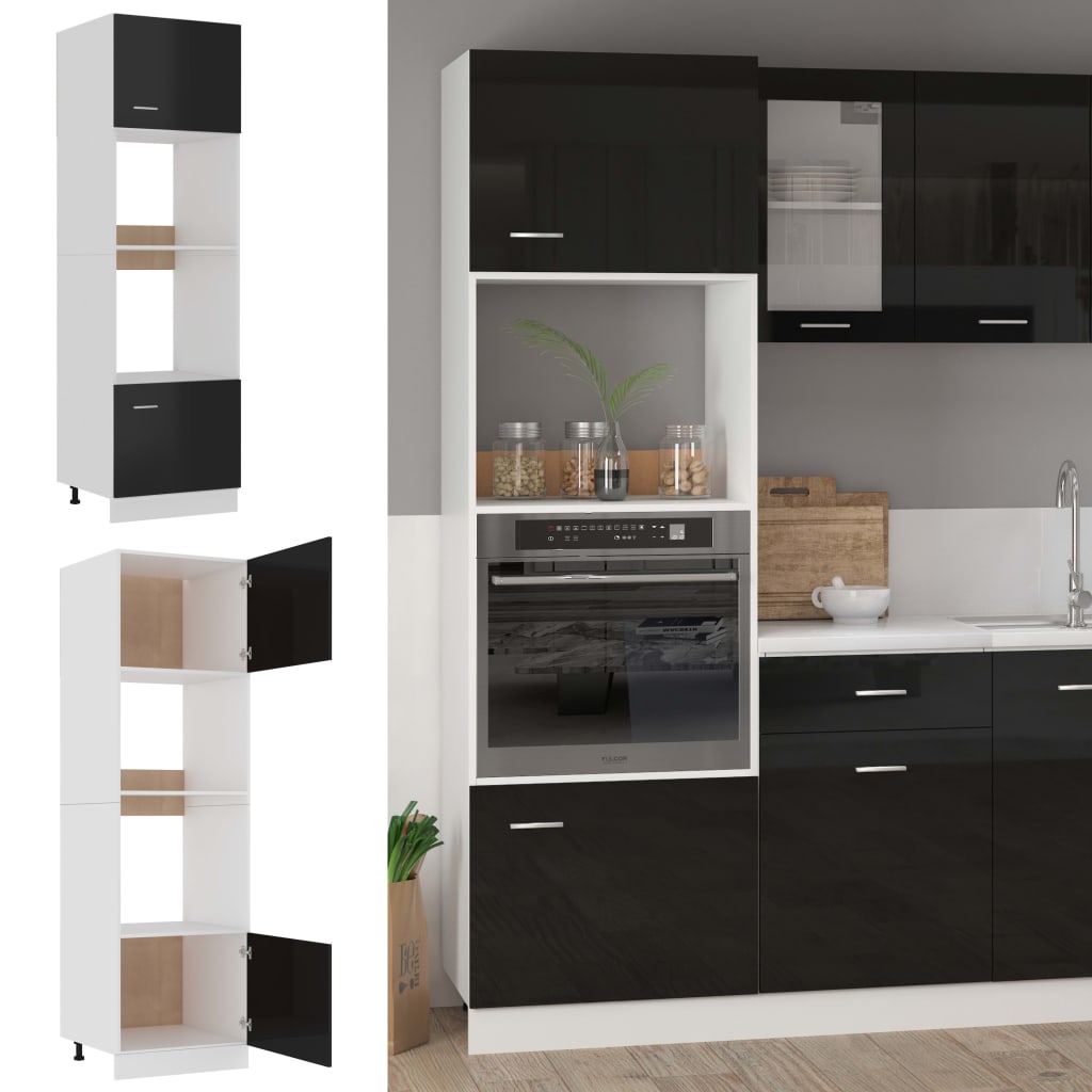 vidaXL Microwave Cabinet High Gloss Black 60x57x207 cm Engineered Wood