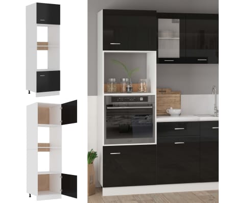 vidaXL Microwave Cabinet High Gloss Black 60x57x207 cm Engineered Wood