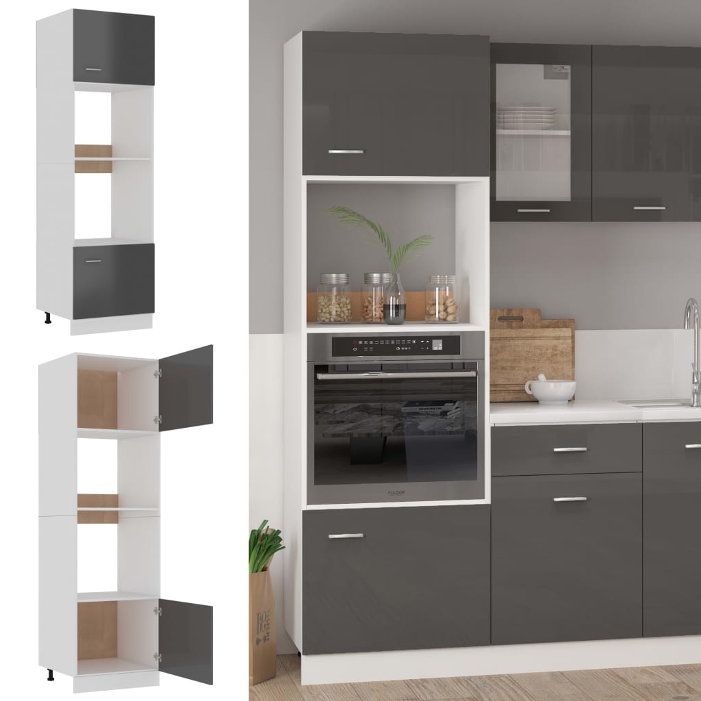 vidaXL Mobile Microonde Grigio Lucido 60x57x207 cm Legno Multistrato