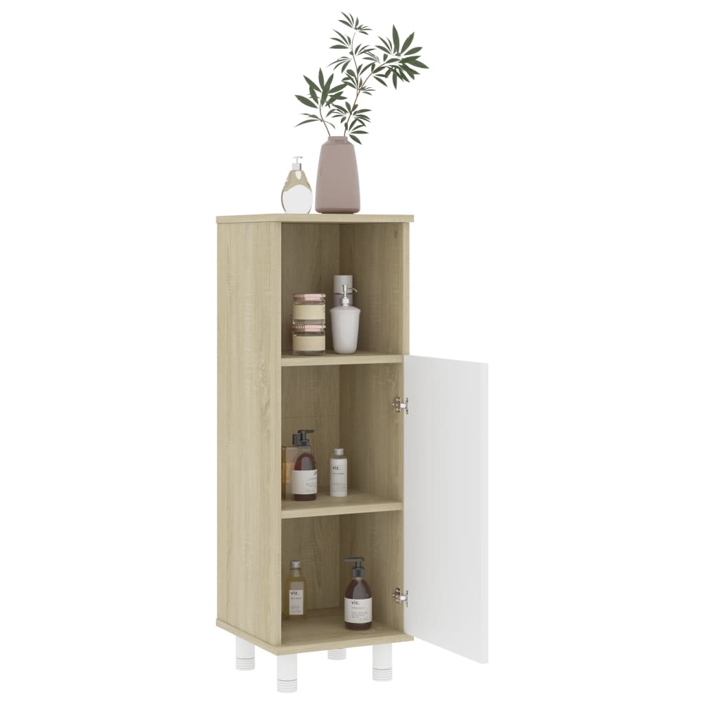 vidaXL Mobile Bagno Bianco Rovere Sonoma 30x30x95 cm Legno Multistrato