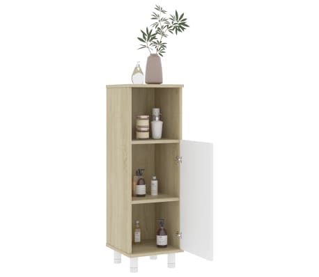 vidaXL Mobile Bagno Bianco Rovere Sonoma 30x30x95 cm Legno Multistrato