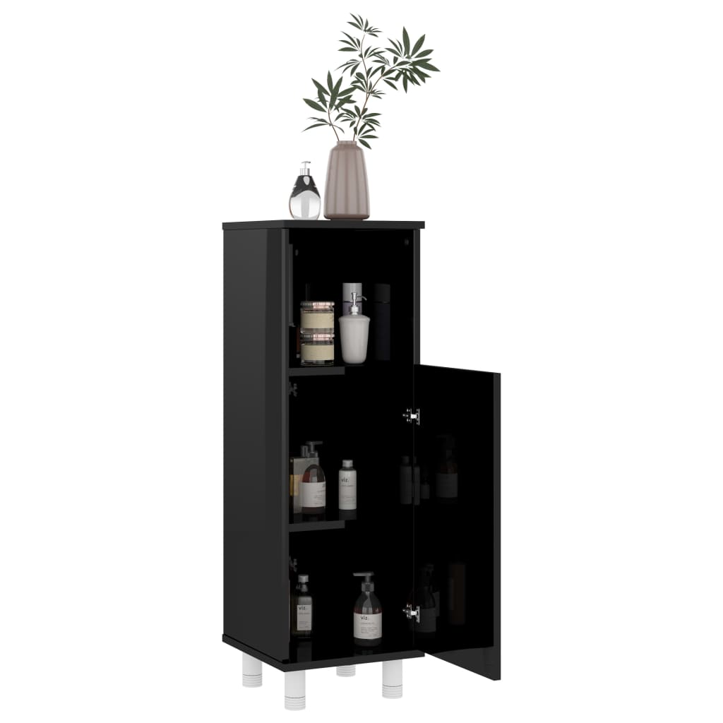 vidaXL Armario de baño madera contrachapada negro brillo 30x30x95 cm