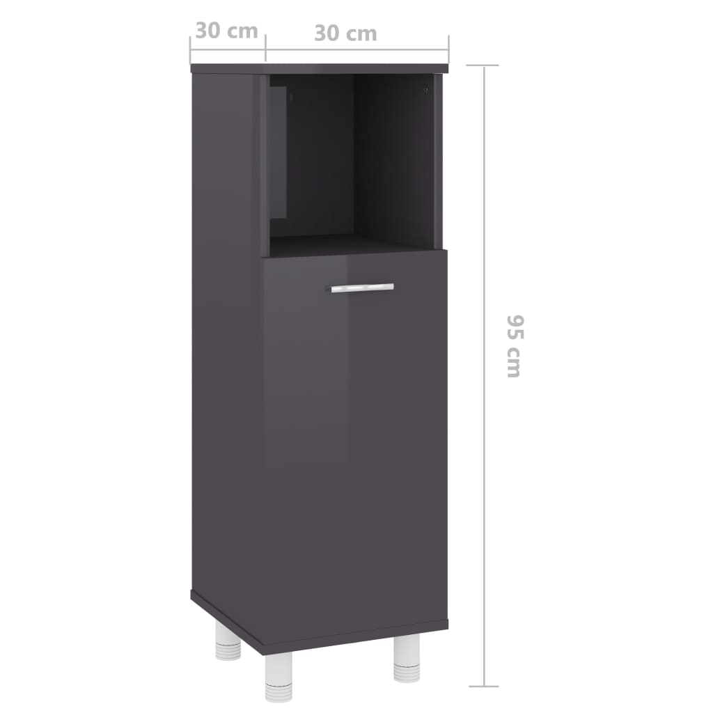 Badezimmerschrank Hochglanz-Grau 30x30x95 cm Spanplatte