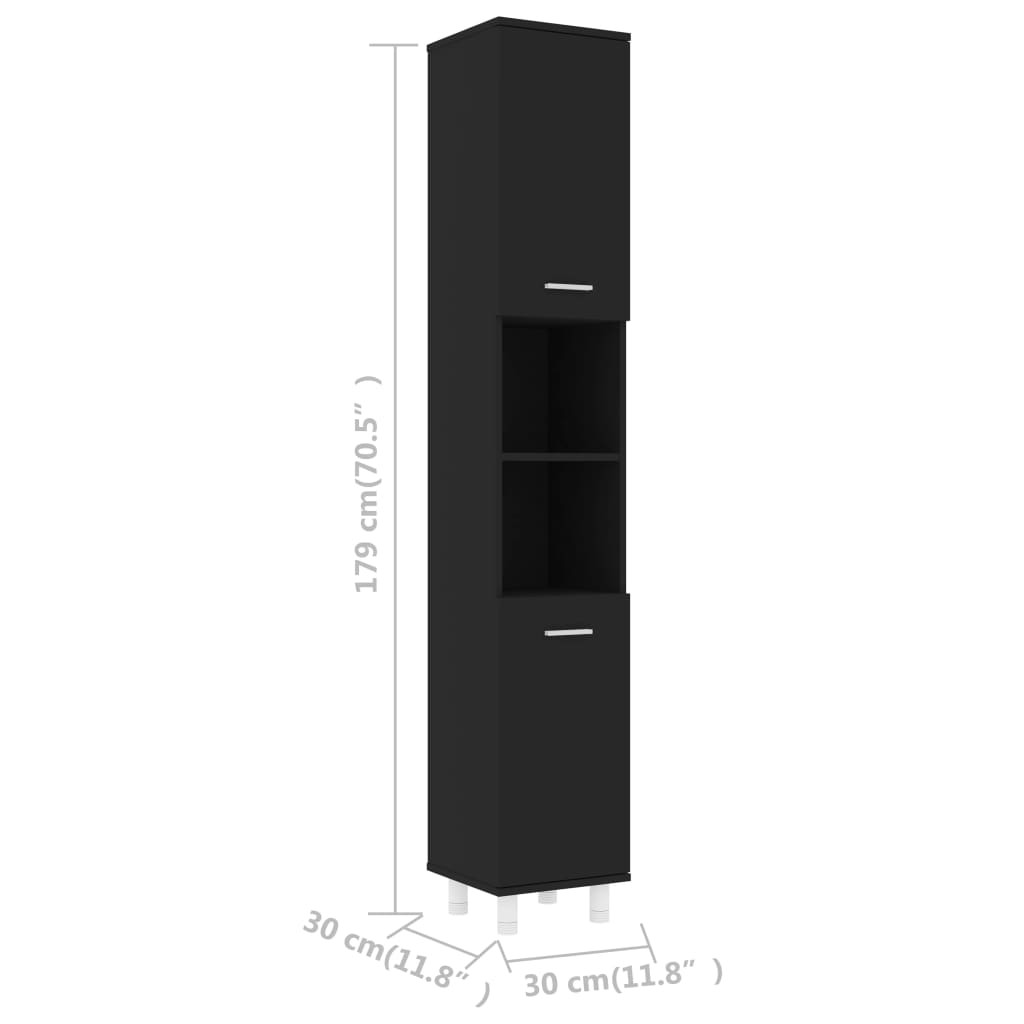 Badezimmerschrank Schwarz 30x30x179 cm Spanplatte