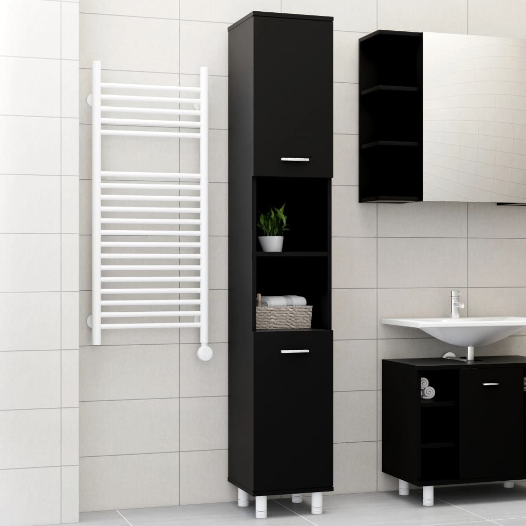 Mobiletto Armadietto da Bagno,Contenitore Nero 30x30x179 cm in Truciolato  -42139