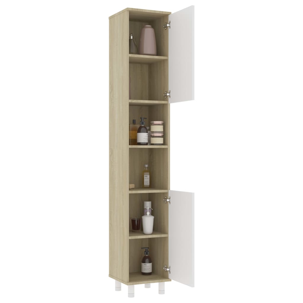 

vidaXL Badkamerkast 30x30x179 cm spaanplaat wit en sonoma eikenkleurig