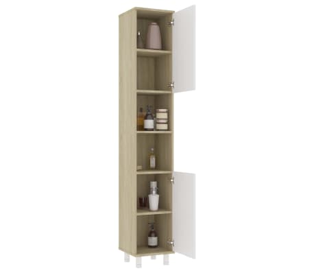 vidaXL Bathroom Cabinet White and Sonoma Oak 30x30x179 cm Engineered Wood