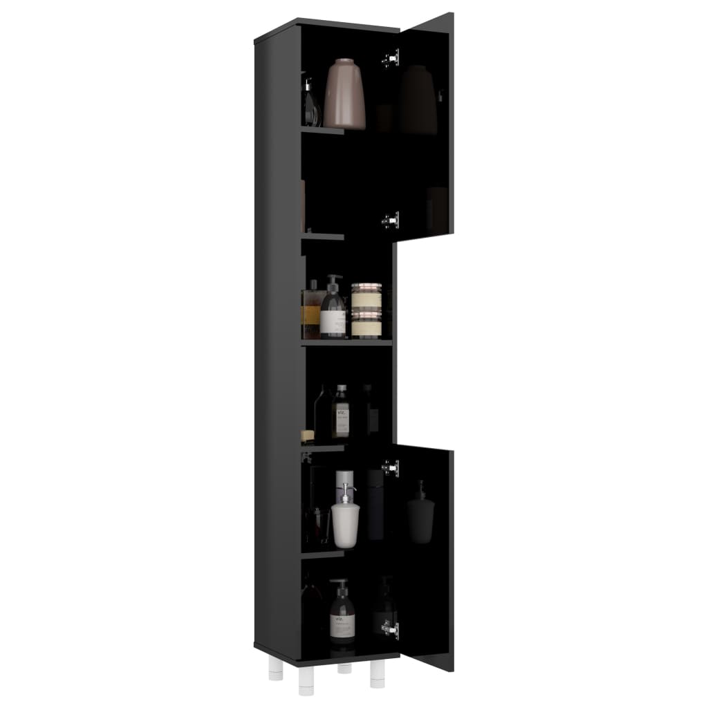vidaXL Bathroom Cabinet High Gloss Black 30x30x179 cm Engineered Wood