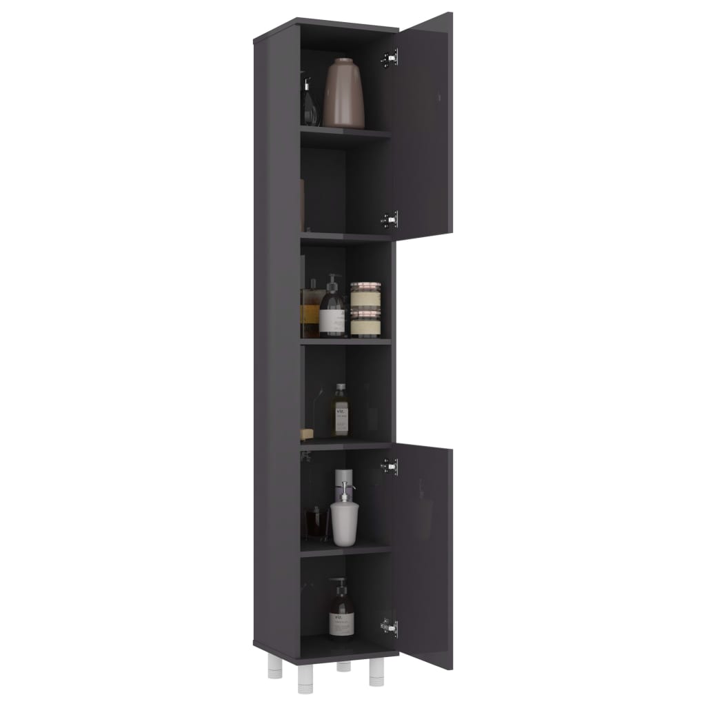 

vidaXL Badkamerkast 30x30x179 cm spaanplaat hoogglans grijs